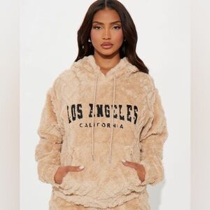 Los Angeles California Tan Fuzzy Sherpa Hoodie